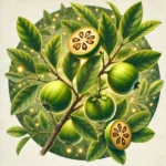 A botanical illustration of the Bael tree (Bengal Quince or Aegle marmelos),